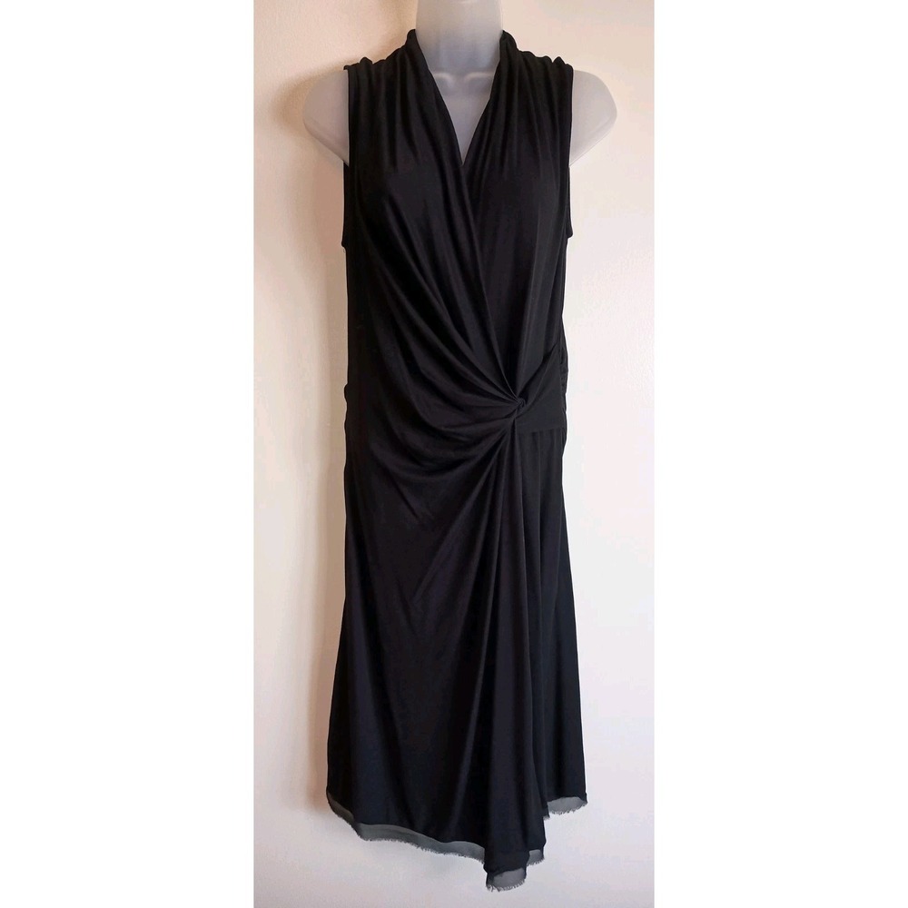 Kobi Halperin Black Twist Front Ruched Jersey Dress Asymmetrical Hem M